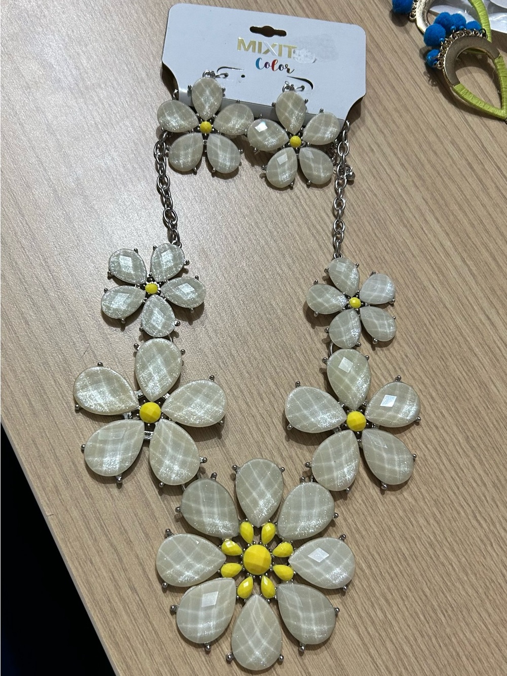Mixit Cream and Yellow Floral Bib Necklace